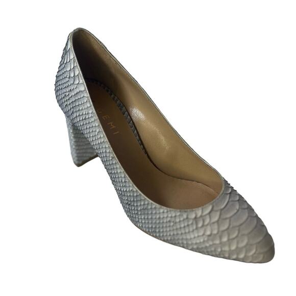 M. Gemi Lustro Snakeskin Block Heel Light Grey Blue Almond Toe Heels IT 36 US 6 - Picture 2 of 9